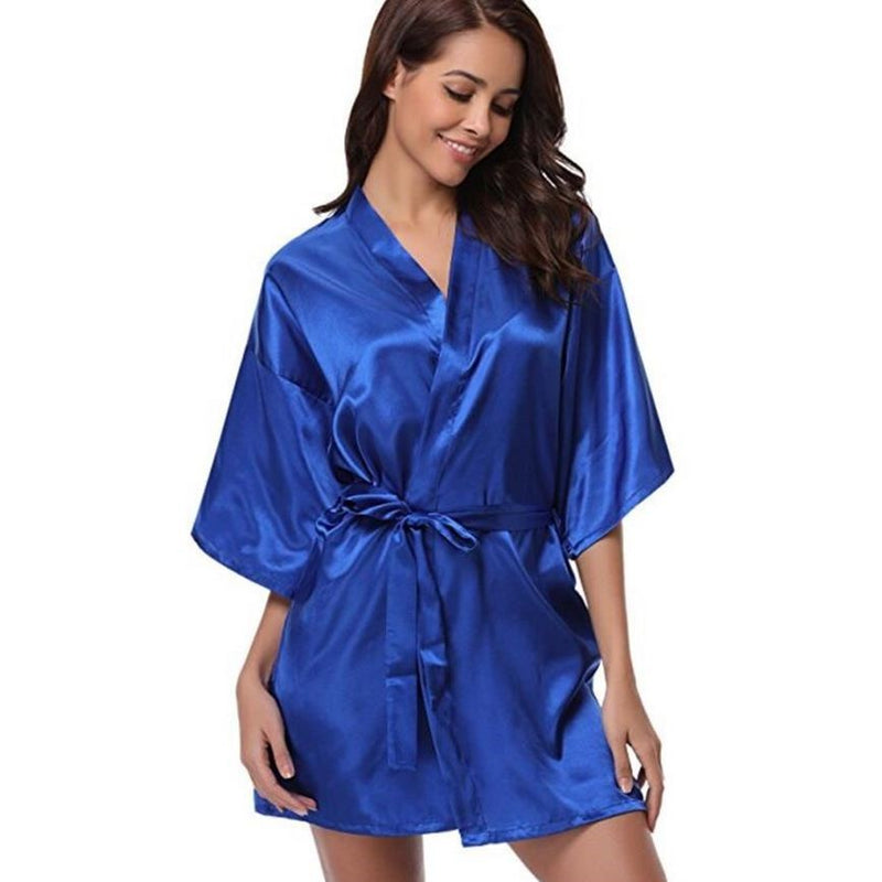 RB032 New Silk Kimono Robe Bathrobe Women Silk Bridesmaid Robes Sexy Navy Blue Robes Satin Robe Ladies Dressing Gowns