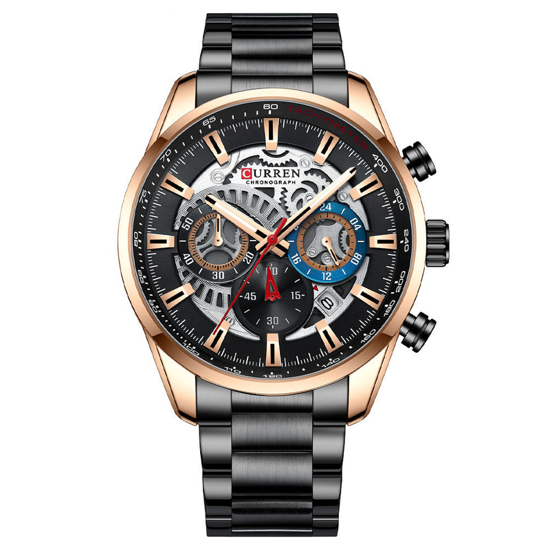 Men'S Business Watch Waterproof Calendar Steel Band Men'S Multifunctional Quartz Watch