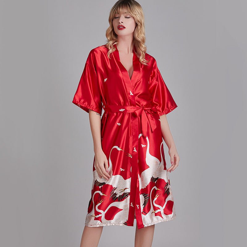 Bridal Dressing Gown Long Ladies Short-sleeved Home Wear