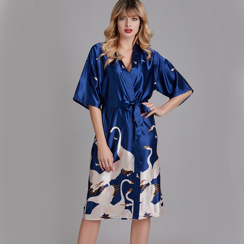 Bridal Dressing Gown Long Ladies Short-sleeved Home Wear