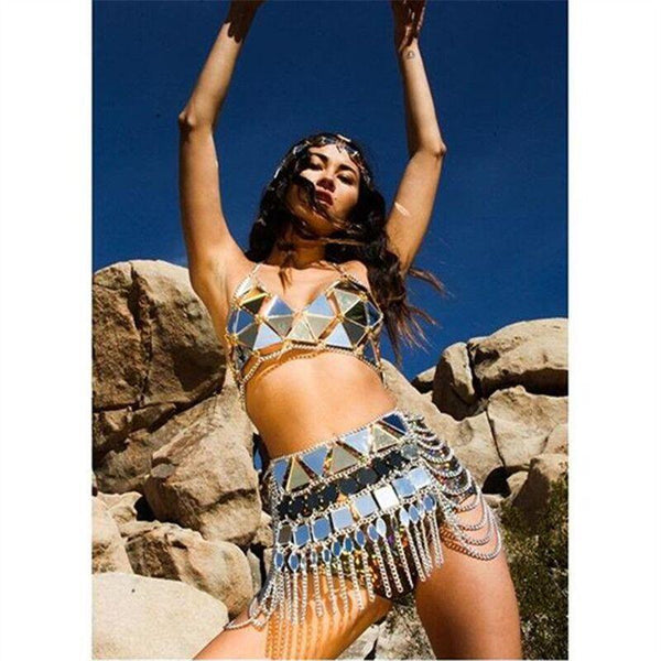 Summer Sequined Top Acrylic Sandy Beach Tops Gold Silver Spaghetti Strap Sexy Chic New Sstyle Women Backless Solid Top Club