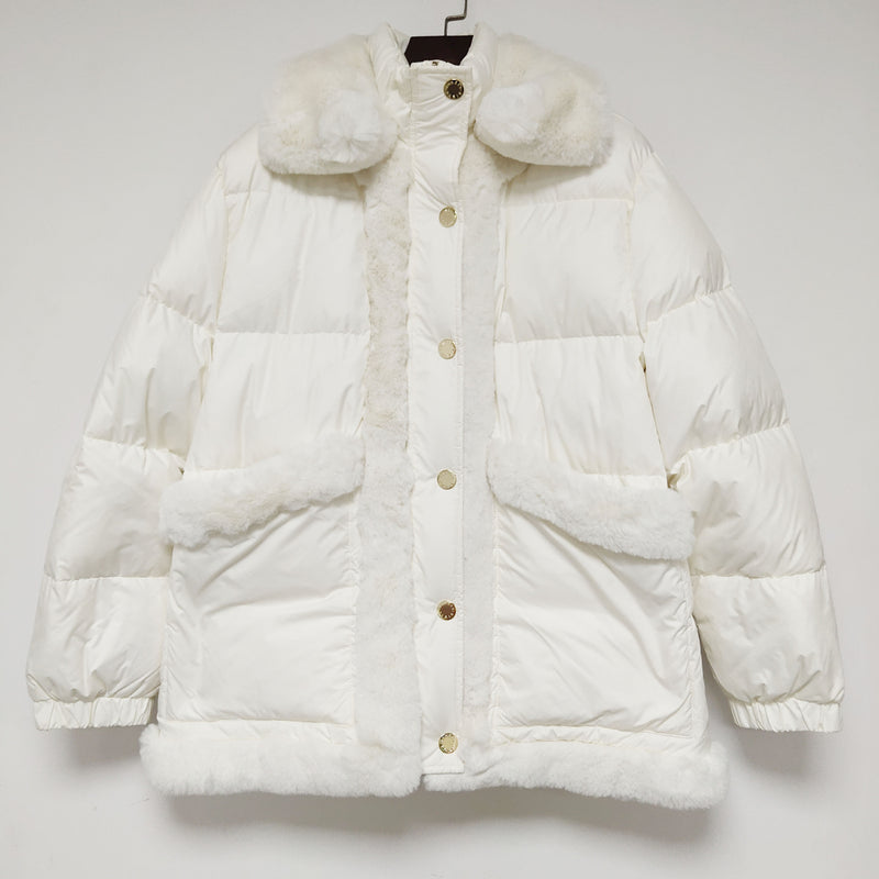 New Fashion Fur Collar Stitching White Temperament Commuter Stand-up Collar Down Jacket Women